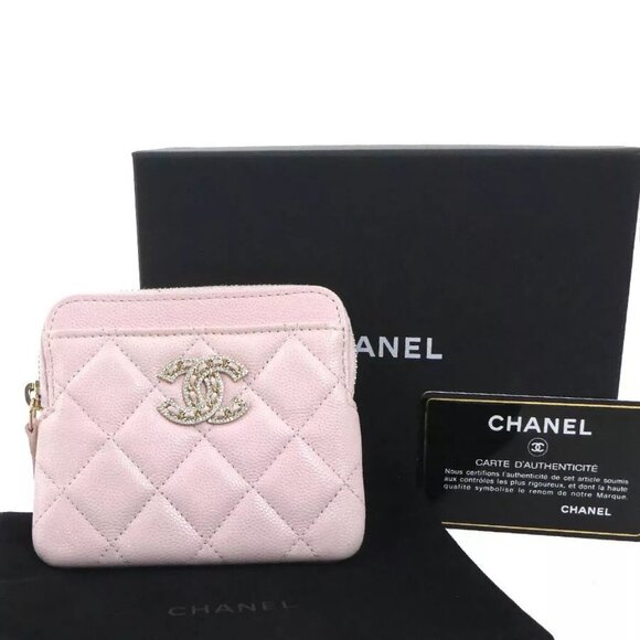 Auth CHANEL 19 Zip Coin Purse Case Light Pink Caviar skin leather authentic - Picture 1 of 16